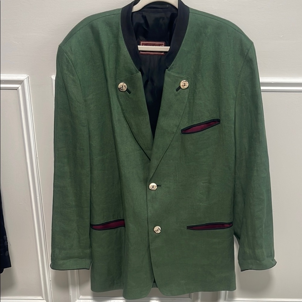 FIRM! 🛑Vintage Schneiders Austria Alpen Linen Blazer with Deer Antlers Buttons
